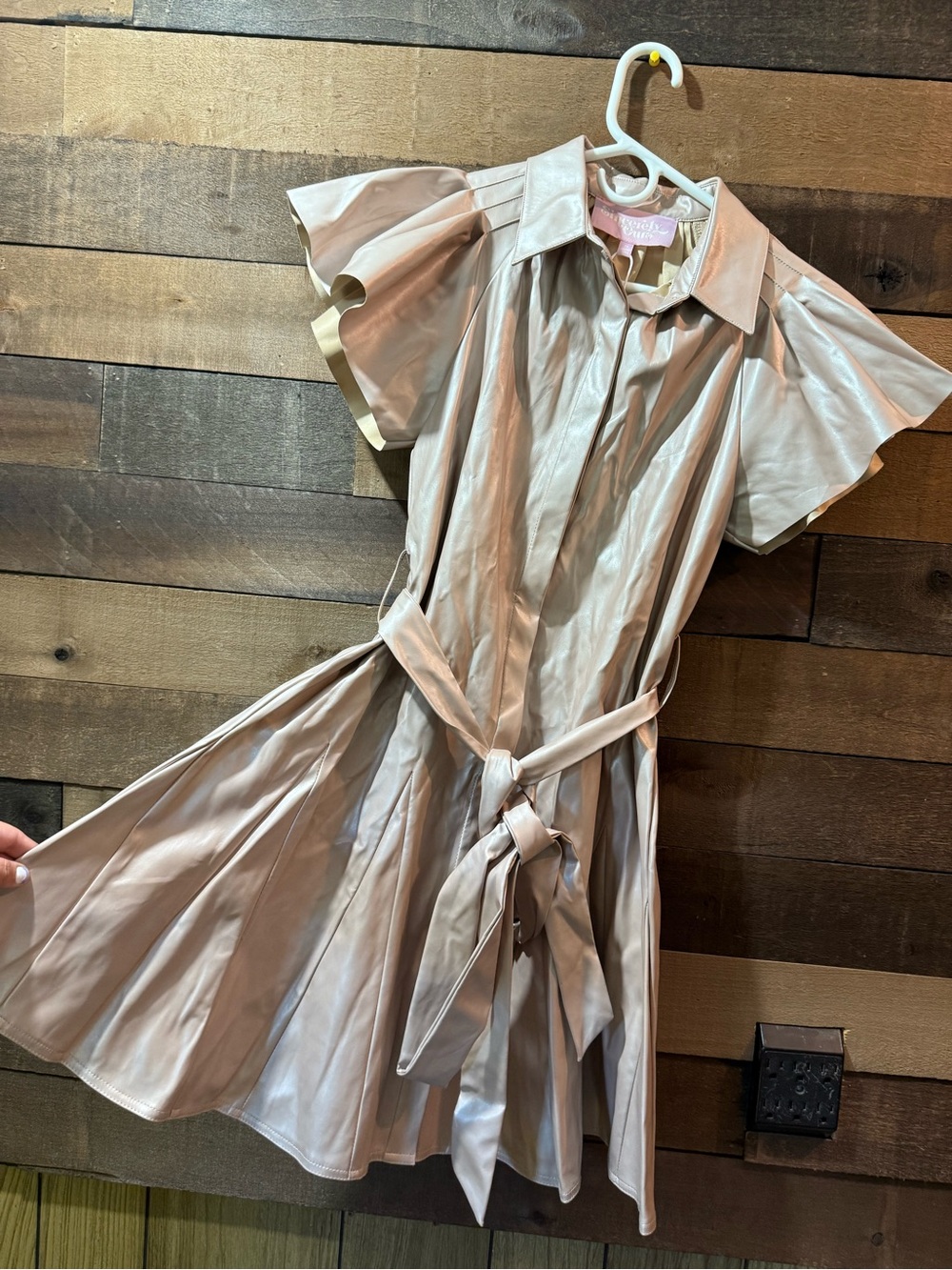 Light Taupe Shirt Dress with Tie Waist